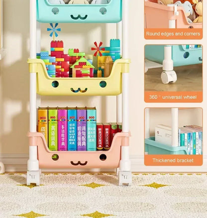 4 Layer Toy Storage Trolley & Bookshelf - Kids Organizer, Snack Rack, Bathroom & Kitchen Storage