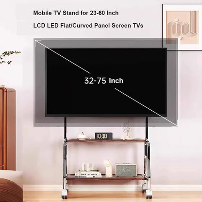 Rolling TV Stand on Wheels – Mobile Cart for 32–75in LCD & LED Flat/Curved TVs, Holds 110lbs, VESA 600x400mm