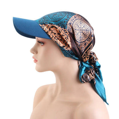 Women’s Printed Satin Sun Hat - Soft Breathable Headscarf Cap with Brim for Summer Fashion & Outdoor Wear