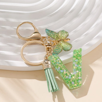 A-Z Initial Letter Resin Keychain - Green Butterfly Lobster Key Ring & DIY Charm
