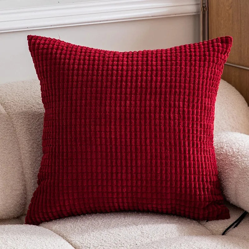 Christmas Red Corduroy Throw Pillow Covers – Soft Decorative Lumbar Cushion Cases for Holiday Home Decor