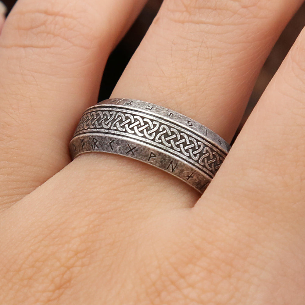 Fashion Vintage Viking Rune Ring – Stainless Steel Nordic Celtic Knot Amulet for Men & Women, Couple Jewelry
