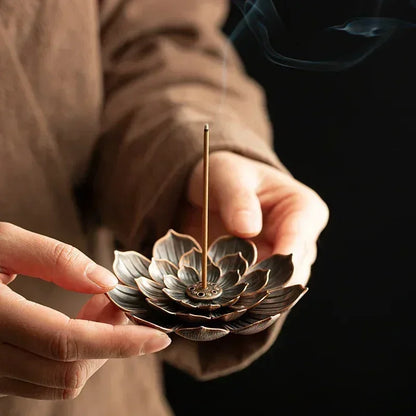 Bronze Lotus Backflow Incense Burner - Elegant Stick and Coil Holder for Home Decor and Buddhism Decoration