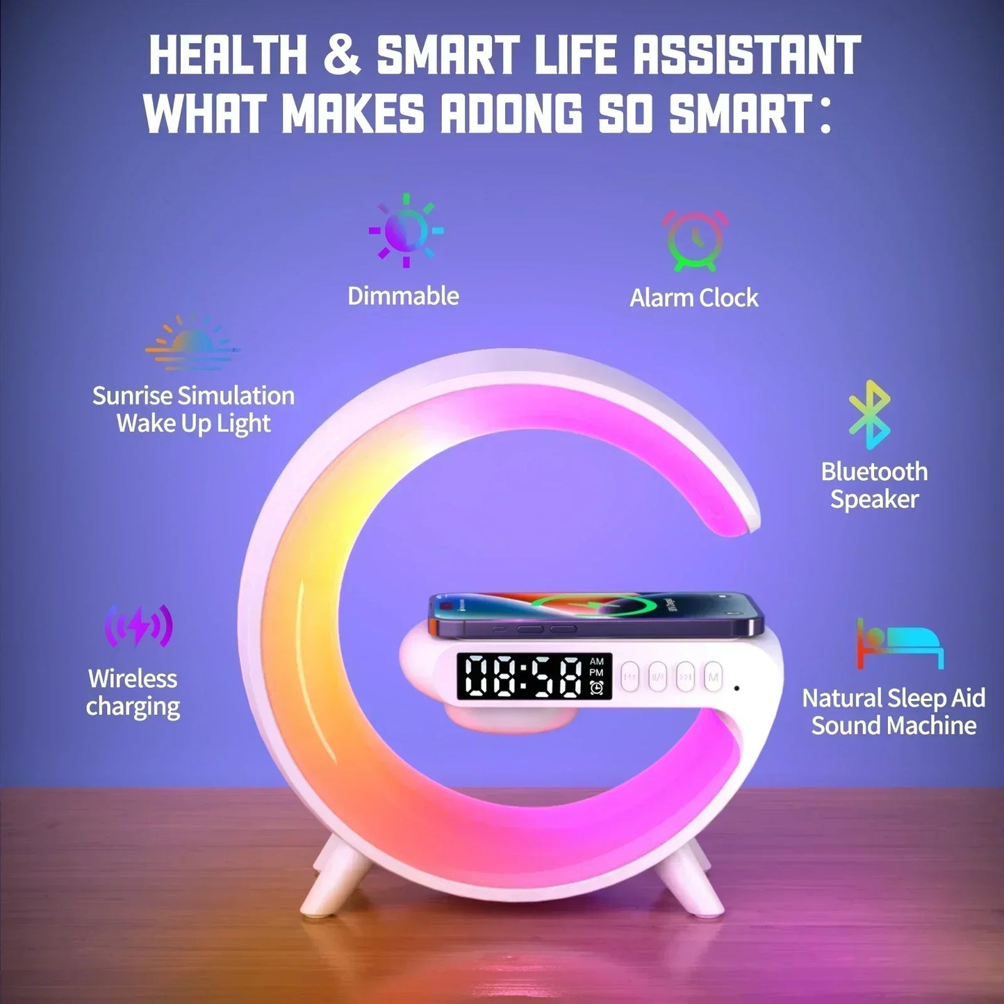 Multifunction Wireless Charger Pad — Stand, Speaker, TF Card, RGB Night Light, Fast Charging Station for iPhone 16/15, Samsung, Xiaomi, Huawei