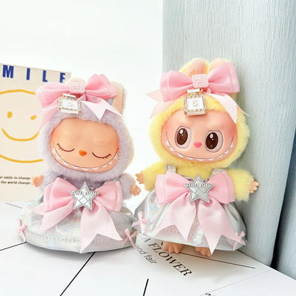 15-17cm Labubu Doll Clothes Set — Trendy Cute Laser Dress with Hairband Accessories