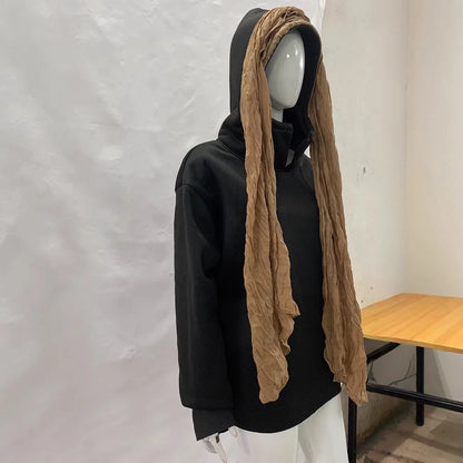Women’s Autumn Winter Hooded Coat - European & American High Street Style with Headscarf Detail and Long Sleeves