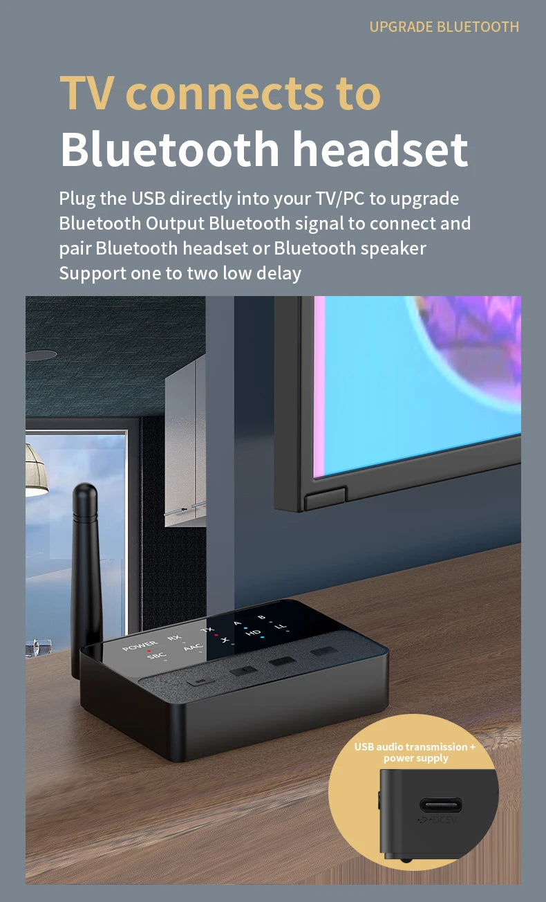 Qualcomm Bluetooth 5.3 aptX/HD/LL Audio Adapter | 3.5mm AUX, R/L Wireless Stereo Receiver & Transmitter for Dual Bluetooth Device Connection