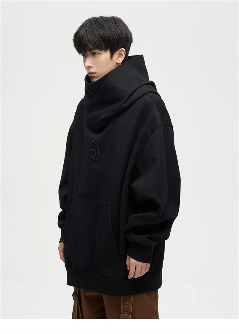 Autumn Ninja Streetwear Turtleneck Hoodie - Men's Embroidered Y2K Vintage Fleece Sweatshirt, Hip Hop Fashion