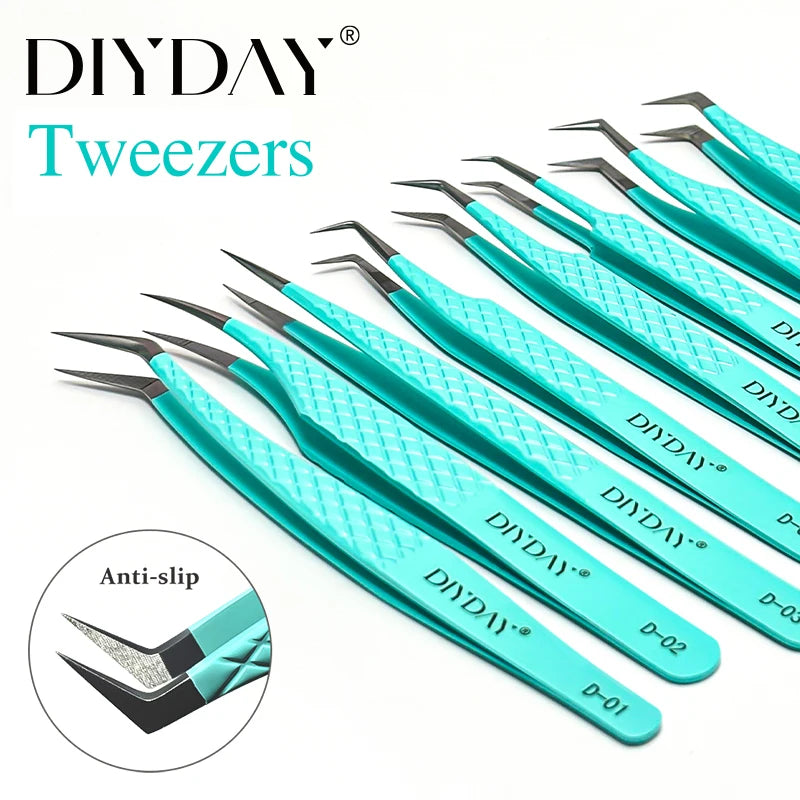 DIYDAY Anti-Slip Tweezers — High-Density Fiber Tip for Eyelash Extensions & Eyebrow Precision Beauty Tools