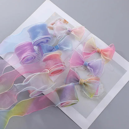 6cm Rainbow Gradient Fishtail Yarn Ribbon - Colorful Edging Trim for Hair Accessories, Cake Packaging & DIY Crafts