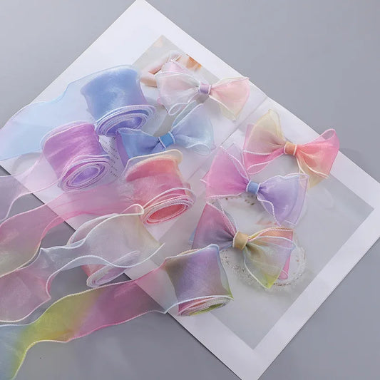6cm Rainbow Gradient Fishtail Yarn Ribbon - Colorful Edging Trim for Hair Accessories, Cake Packaging & DIY Crafts