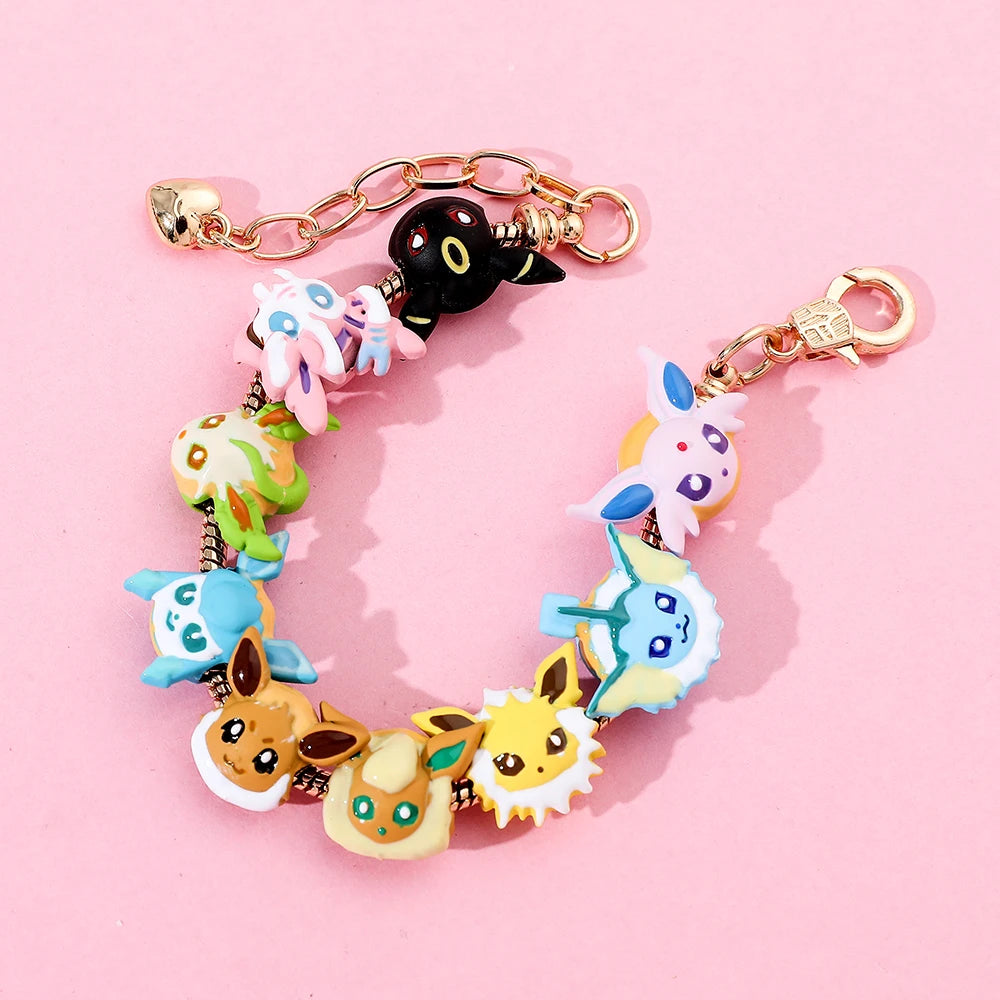Pokemon Anime Eevee Beads Bracelet – Cute Cartoon Enamel Beaded Hand Chain, DIY Bangle Jewelry for Women & Men
