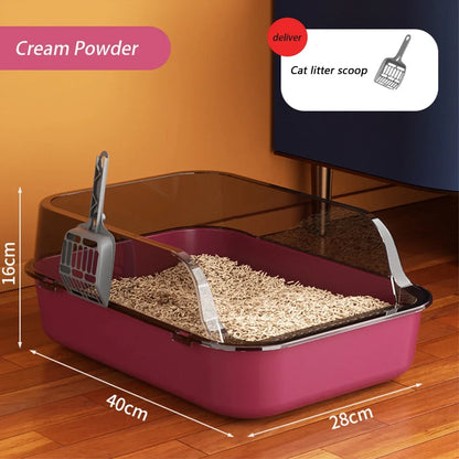 Semi-Enclosed Cat Litter Box - High-Sided Splashproof Kitten Toilet Tray for Indoor Pet Use