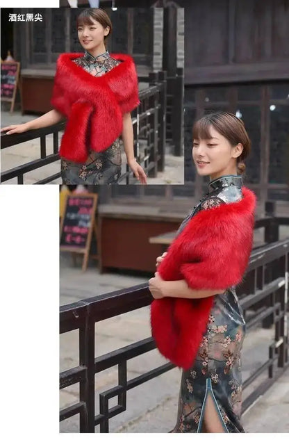 32-Color Luxury Faux Fox Fur Shawl – Women’s Plush Winter Scarf, Wrap & Cape for Wedding & Coat