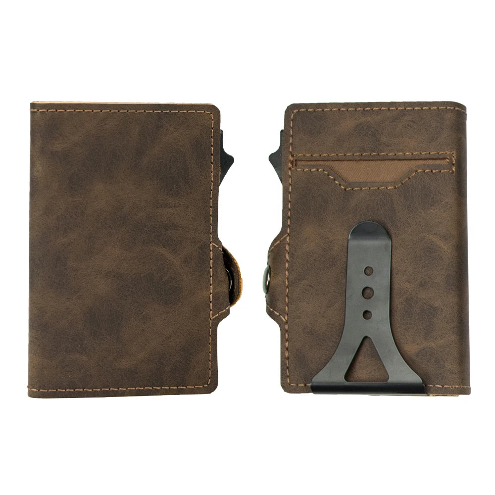 CASEKEY PU Leather Men’s Pop-Up Card Holder Wallet – Slim Minimalist Anti-RFID Smart Wallet with Money Clip & ID Window