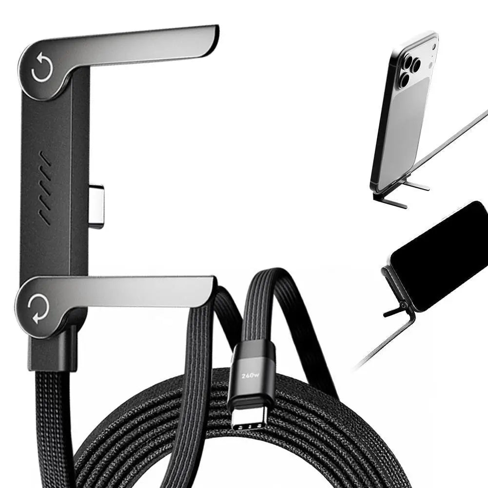 Foldable Charging Cable - 240W Fast Charging Cable with Integrated Phone Stand
