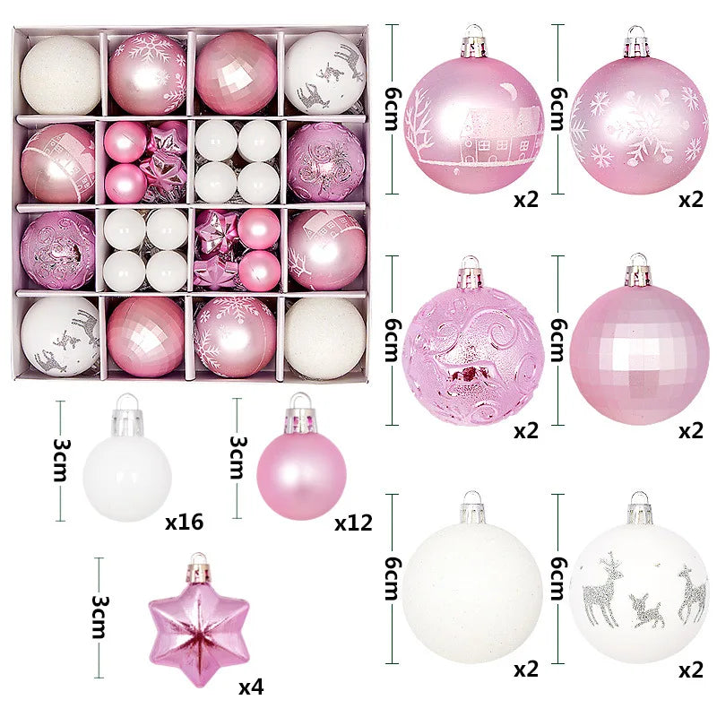 44PCS Christmas Ball Ornaments – 3/6CM Decorative Pendant Balls for Christmas Tree, Home Decor, New Year & Holiday Accessories
