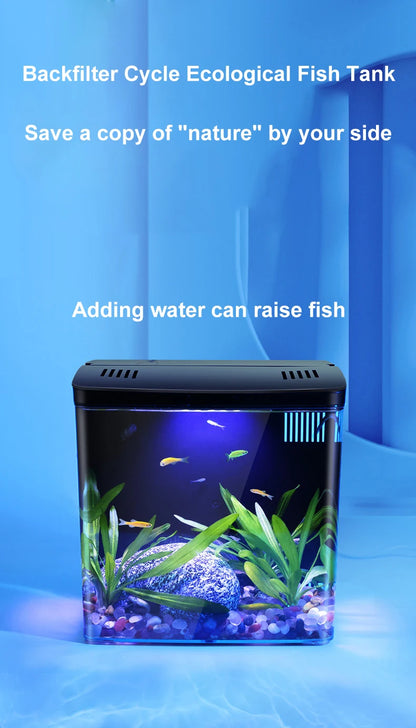Mini Fish Tank for Living Room - Self-Circulating Eco Tank with Back Filter for Goldfish