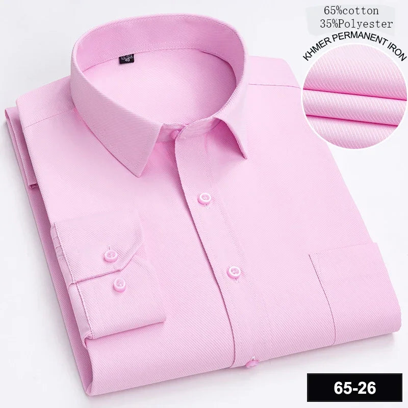 Men’s Slim Fit Long Sleeve Shirt - Formal Plaid Cotton Office Shirt with Single Pocket