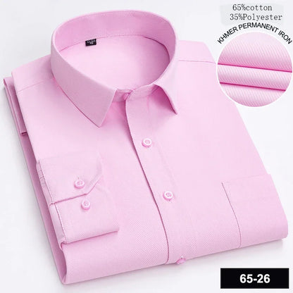 Men’s Slim Fit Long Sleeve Shirt - Formal Plaid Cotton Office Shirt with Single Pocket