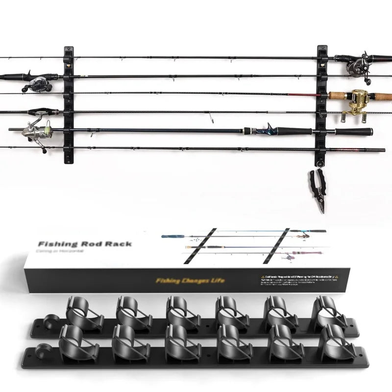 Wall Ceiling Fishing Rod Holder - 6 Rod Horizontal Storage Rack for Garage Organization & Tackle Gear