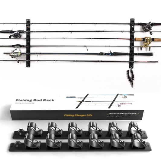 Wall Ceiling Fishing Rod Holder - 6 Rod Horizontal Storage Rack for Garage Organization & Tackle Gear