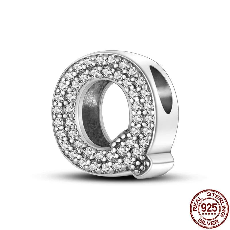 26 A-Z Alphabet Beads 925 Silver LOVE Letter Charms for 3mm Bracelets - CZ Zircon DIY Jewelry Gift