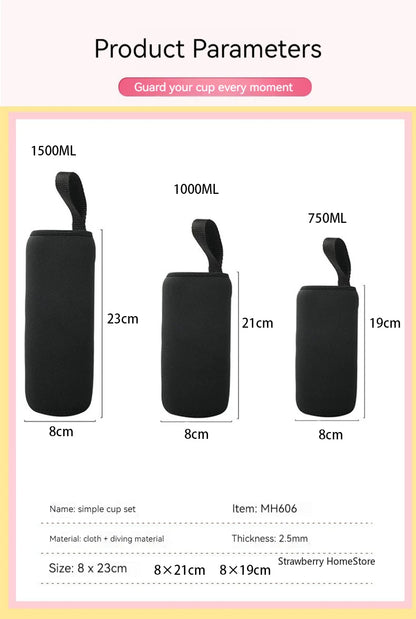 750/1000/1500ML Insulated Sport Water Bottle Case – Black Bottle Carrier, Mug Cup Cover for Outdoor & Gym