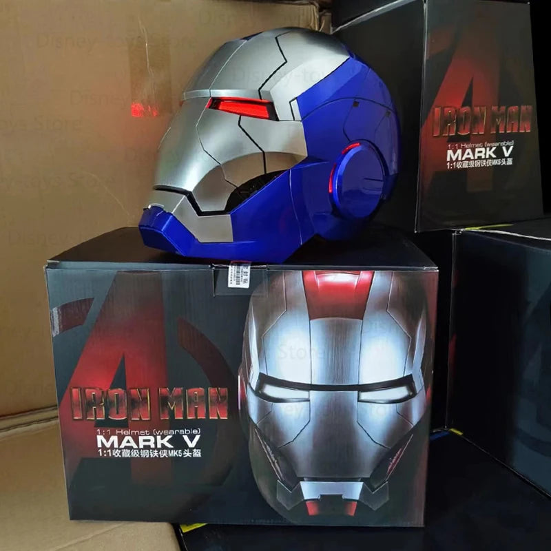 1:1 Iron Man Helmet Mk5 to Mk50 – Avengers War Machine Cosplay with Electric Open/Close, English Voice & Remote Control, Christmas Gift Toy