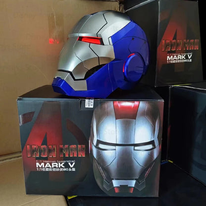 1:1 Iron Man Helmet Mk5 to Mk50 – Avengers War Machine Cosplay with Electric Open/Close, English Voice & Remote Control, Christmas Gift Toy