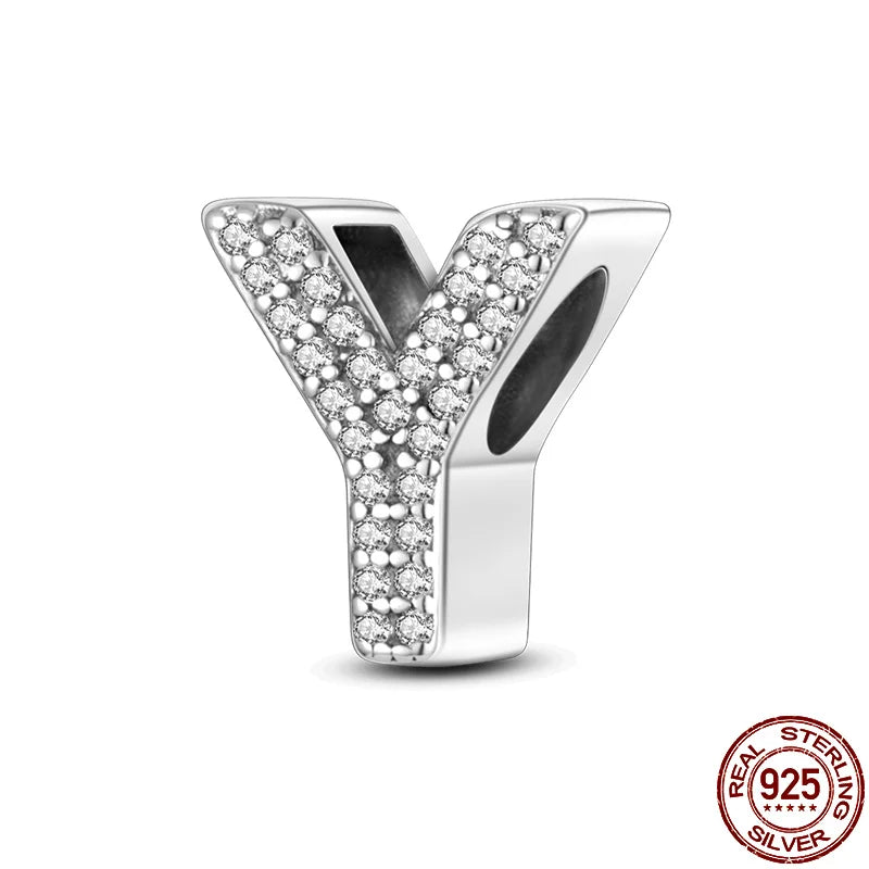 26 A-Z Alphabet Beads 925 Silver LOVE Letter Charms for 3mm Bracelets - CZ Zircon DIY Jewelry Gift