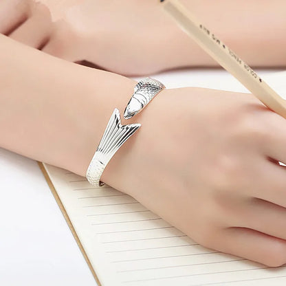 925 Sterling Silver Dragon Bracelet — Creative Lucky Fortune Fish Bangle TYB110