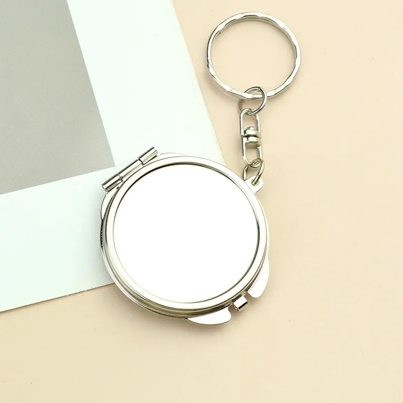 Mini Folding Keychain Makeup Mirror - Double-Sided Heart & Round Pocket Cosmetic Mirror for Travel
