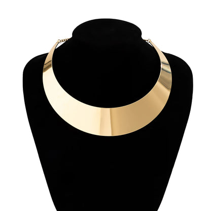 Exaggerated Chunky Metal Wire Choker Necklace – Gold Punk Collar, Wide Smooth Chain, Steampunk Jewelry for Women