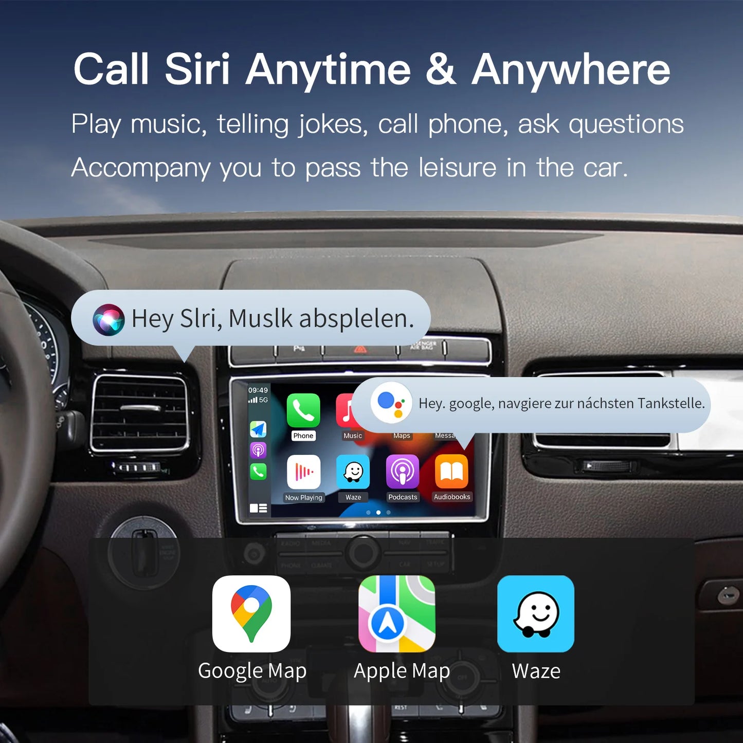 Wireless CarPlay & Android Auto Adapter for VW Touareg 7P RNS850 – 8-Inch Screen Mirroring, CarPlay & AirPlay Multimedia 2011-2018