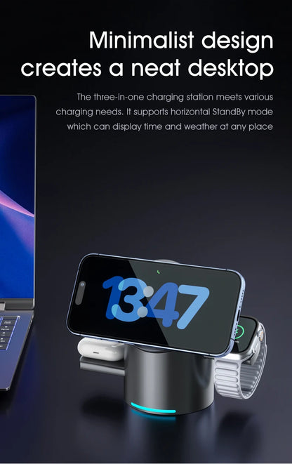 Truly Qi2 3-in-1 MagSafe Magnetic Touch Wireless Charger — Fast Charging Dock for iPhone, Android, Apple Watch & AirPods