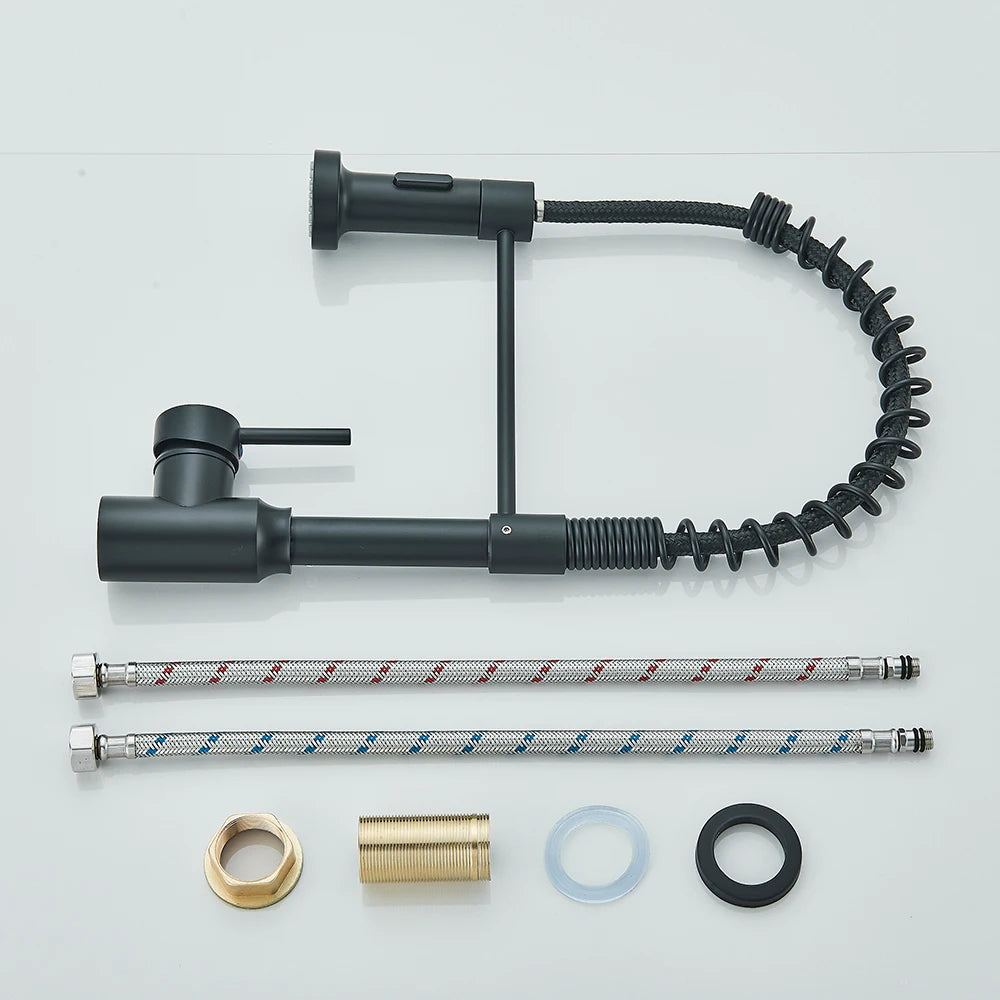 Matte Black Kitchen Sink Faucet - One Handle Spring Hot & Cold Water Tap, Deck Mounted Bathroom & Kitchen Mixer Tap