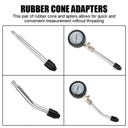 Gasoline Engine Compression Meter - 0-300 PSI Pressure Gauge Automotive Cylinder Tester Kit with M10 M12 M14 M18 Adapters
