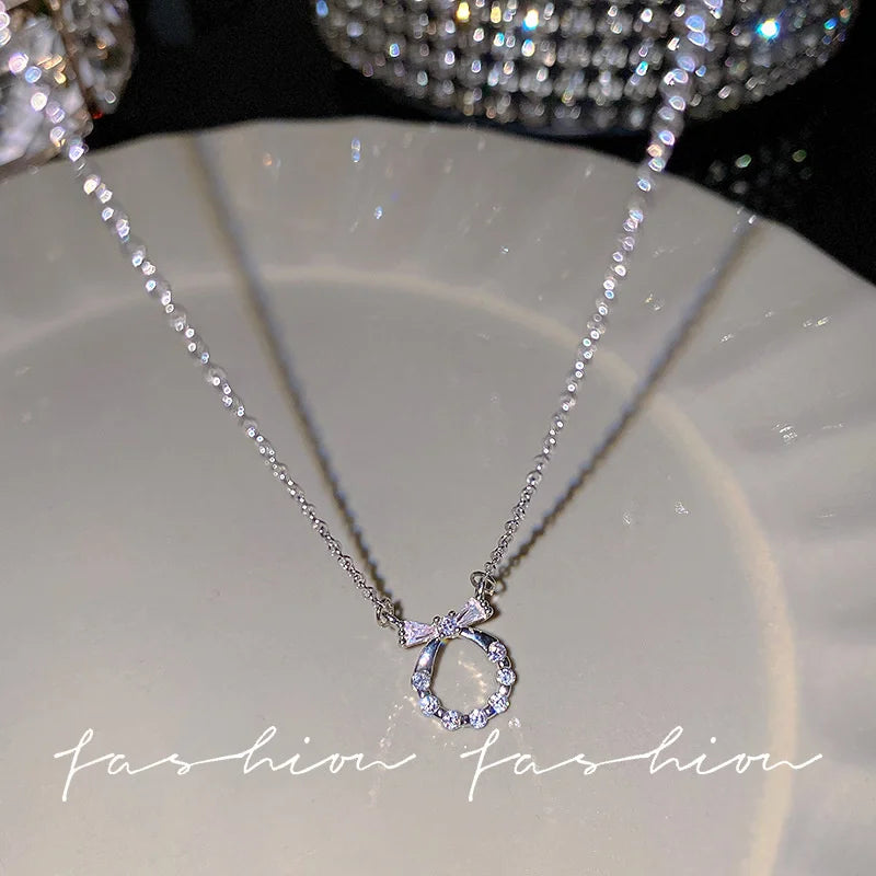 Y2K Crystal Bow Angel Wings Necklace - Heart Pendant Clavicle Chain for Women Trendy Aesthetic Jewelry