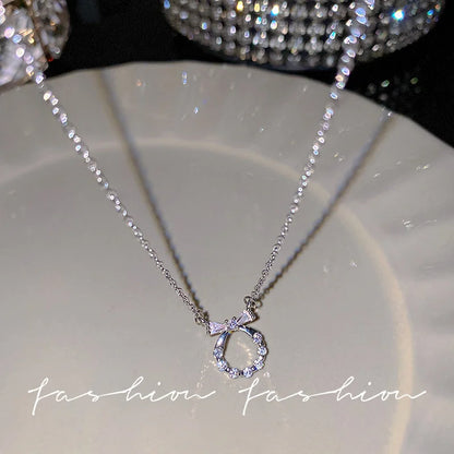 Y2K Crystal Bow Angel Wings Necklace - Heart Pendant Clavicle Chain for Women Trendy Aesthetic Jewelry