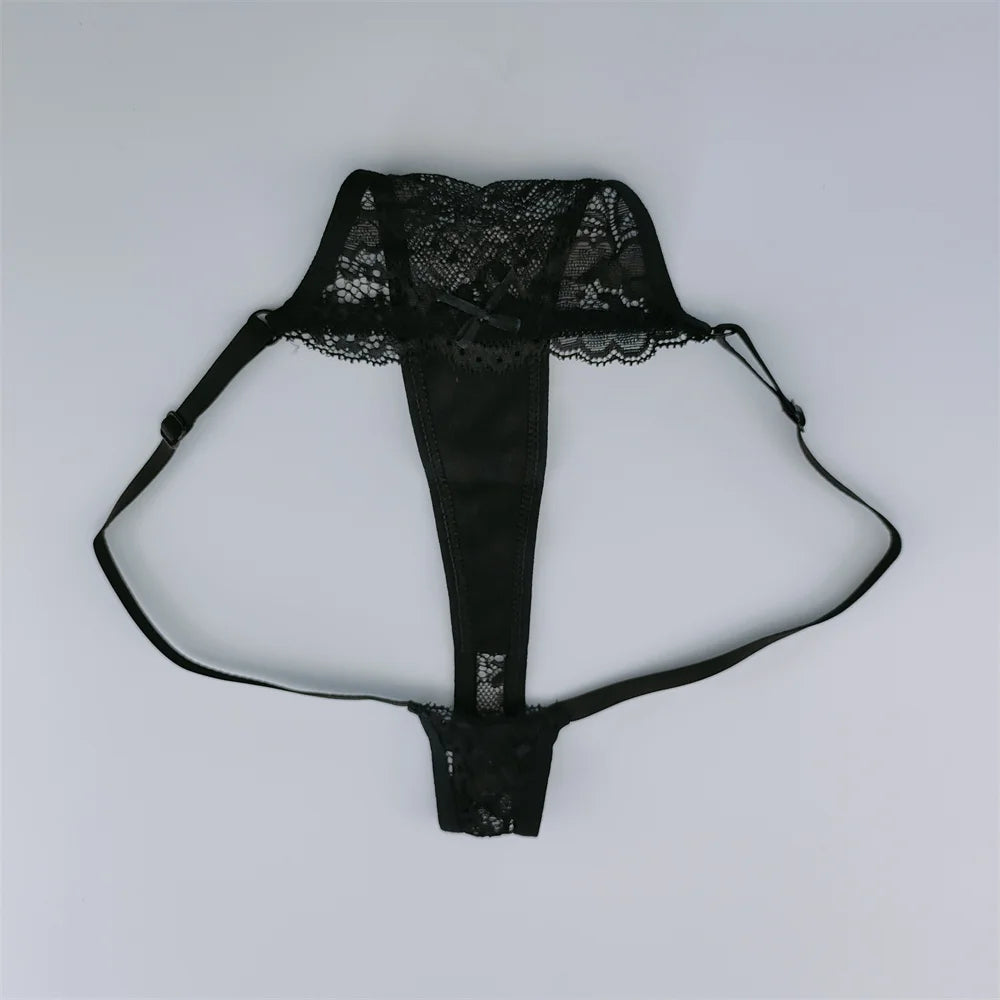 Women's Lace Thong Set - 3-Piece Low Waist Breathable Sheer G-String Lingerie