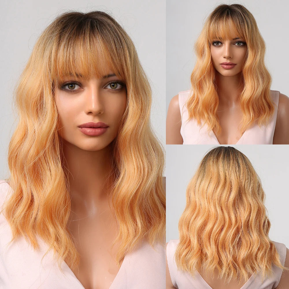 CharmSource Pink BOBO Short Synthetic Wig – Natural Wavy Heat Resistant Hair Wig for Women, Party & Daily Wear