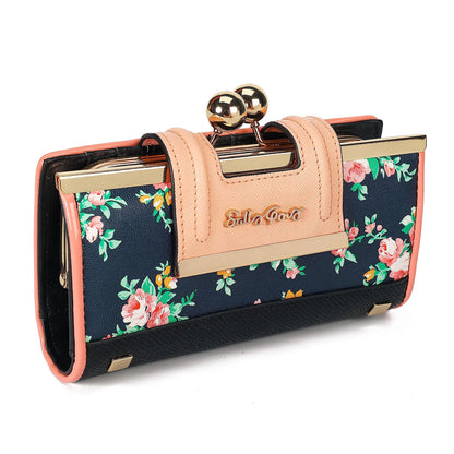 Women’s Leather Wallet — Large Capacity Long Purse with 10 Card Slots and Clips, Zero SY5025