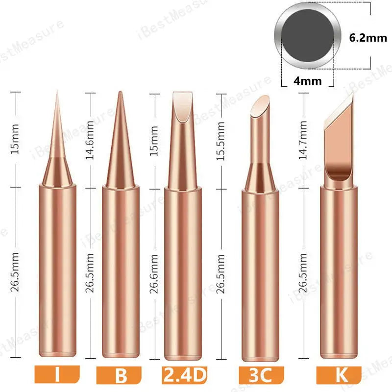 5pcs 900M-T Copper Soldering Iron Tips - Lead-Free Welding Heads for BGA Repair Tools