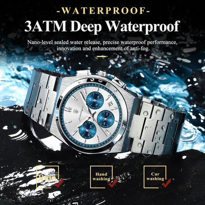 POEDAGAR Luxury Men’s Sport Chronograph Watch – Stainless Steel Waterproof Quartz Wristwatch with Date & Luminous Display