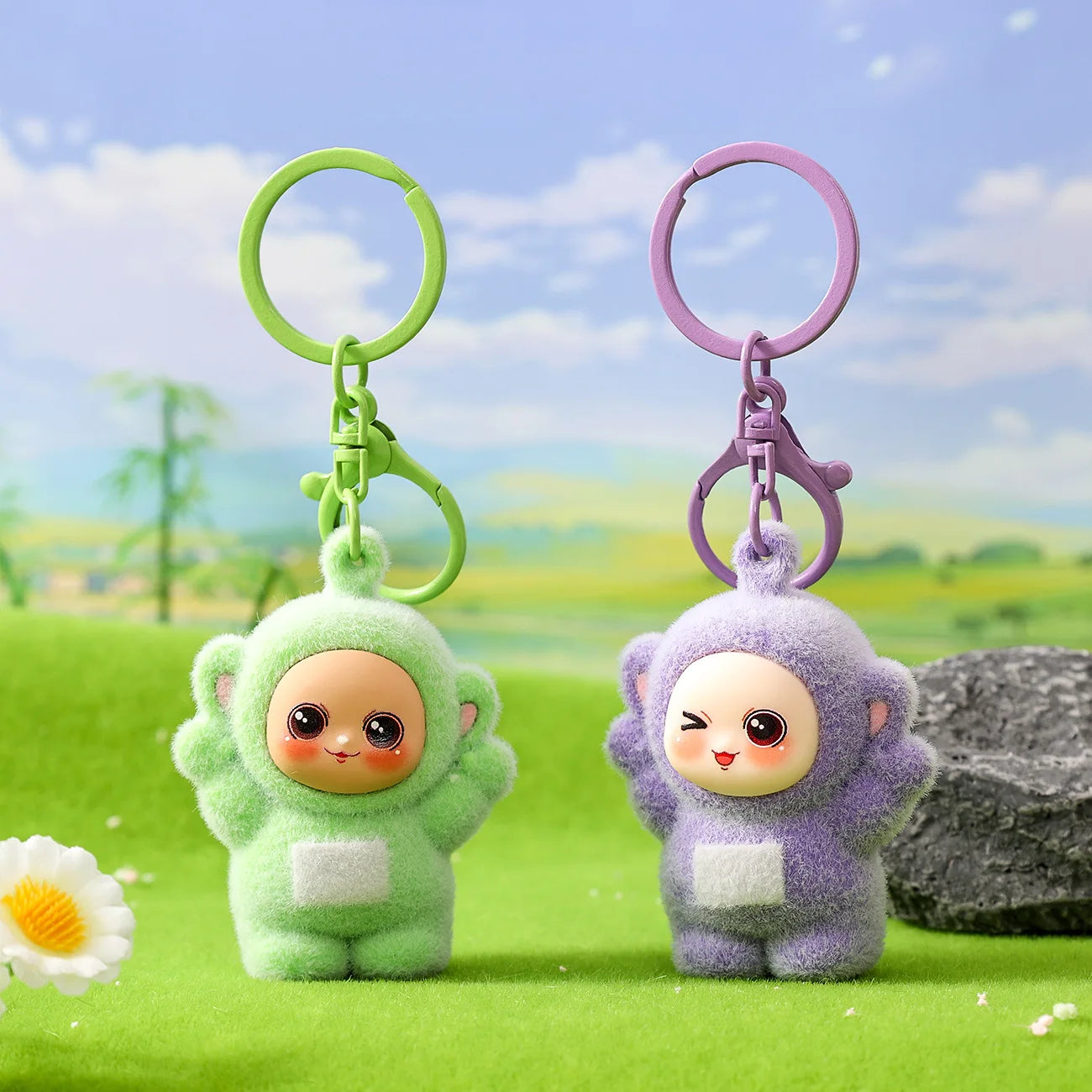 Four-Color Baby Cartoon Keychain Mini Pendant Set Cute Doll Schoolbag Charms Gifts for Kids & Couples