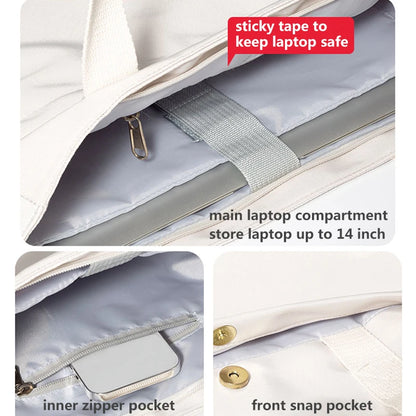 Shockproof Canvas Laptop Tote Bag - 14 Inch Women’s Notebook Handbag for MacBook, Dell, HP & More