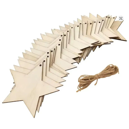 Unfinished Wooden Star Hanging Pendants (20/30/40/50pcs) – DIY Craft Wood Slices for Christmas Tree & Decoration Ornaments