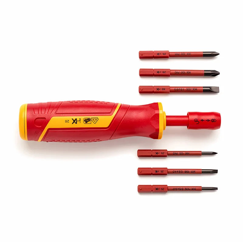 6-in-1 VDE Insulated Screwdriver Set - Quick-Change Slotted & Phillips Bit Kit