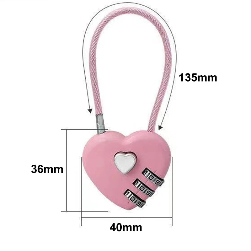 Heart-Shaped Love Lock for Wedding, School Bag, Backpack & Trolley Box - Zinc Alloy Combination Lock
